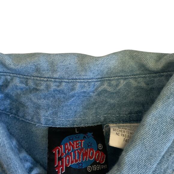 Planet Hollywood Prague Men's Size L Button Down Denim Jean VTG 1991 Shirt - Picture 7 of 16